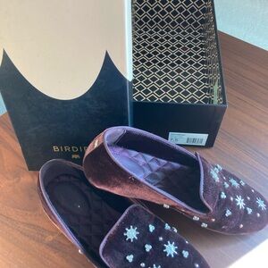 Birdies Purple Velvet Slippers with Star Embroidery